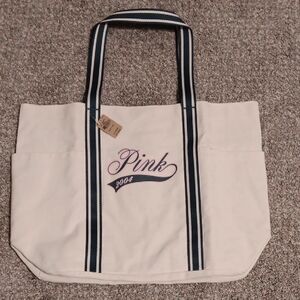 PINK Victoria's Secret White Tote with Navy Accents